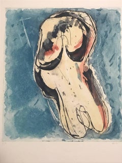 Nu Fond Bleu - Lithograph - 1955