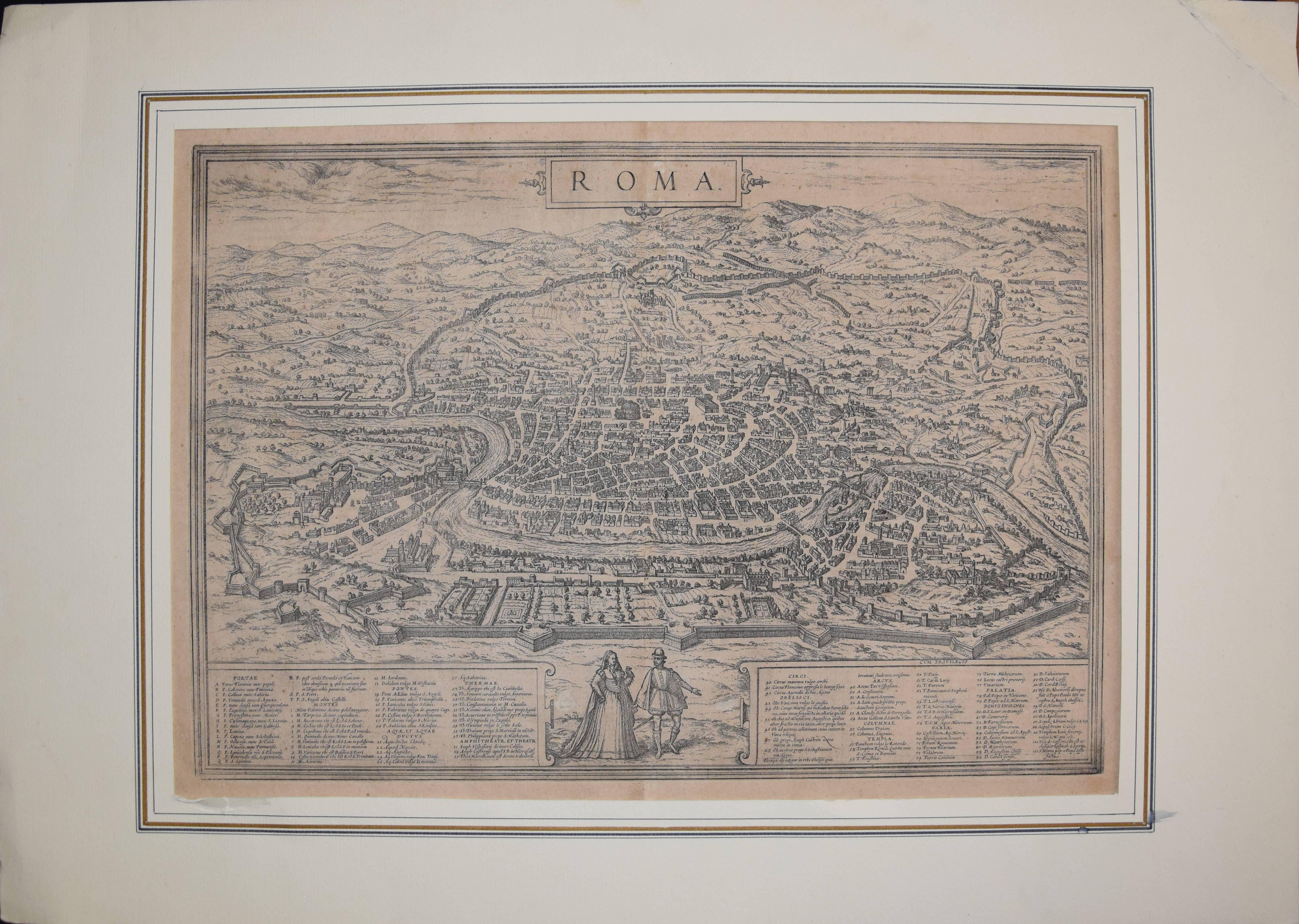 Frans Hogenberg Landscape Print - Rome /Roma Antique Map, Civitates Orbis Terrarum by Braun and Hogenberg