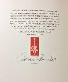 King Oedipus illustrated by Manzù - Includes a Suite of Original Etchings.