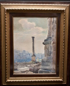 Vista del Foro Romano - "Colonna di Foca" - Acuarela original 1885 ca.
