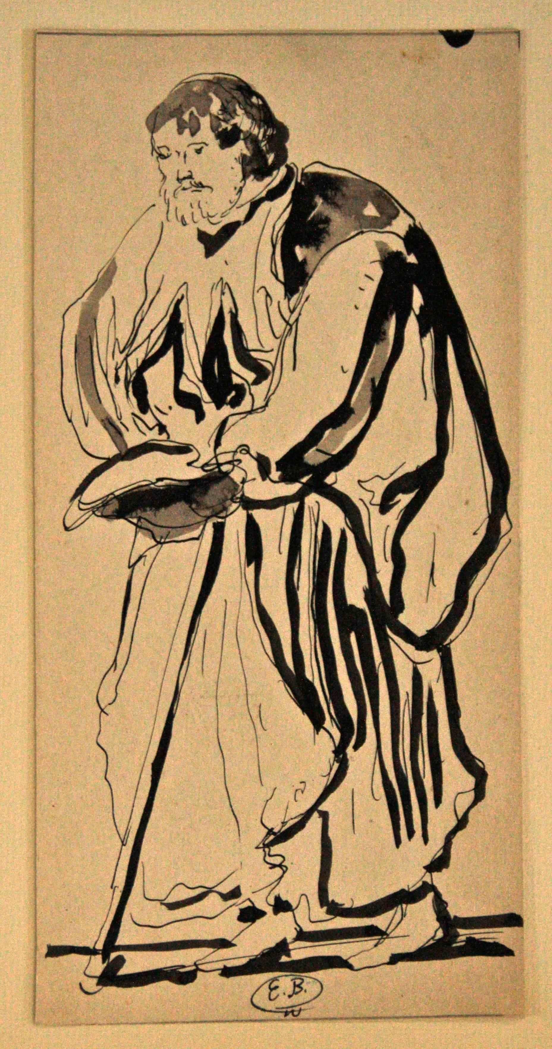 Eugene Berman Portrait - Philosopher - Original China Ink drawing by E. Berman - 1940 ca.