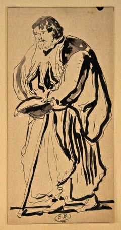 Philosopher - Original China Ink drawing by E. Berman - 1940 ca.