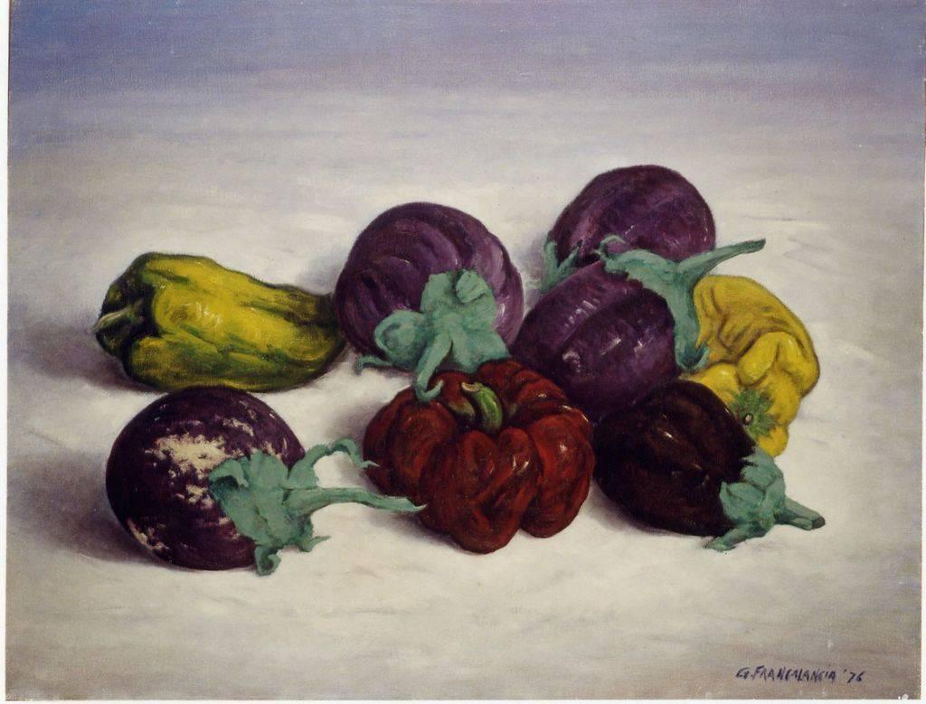 Gustavo Francalancia Still-Life Painting - Aubergines and Peppers