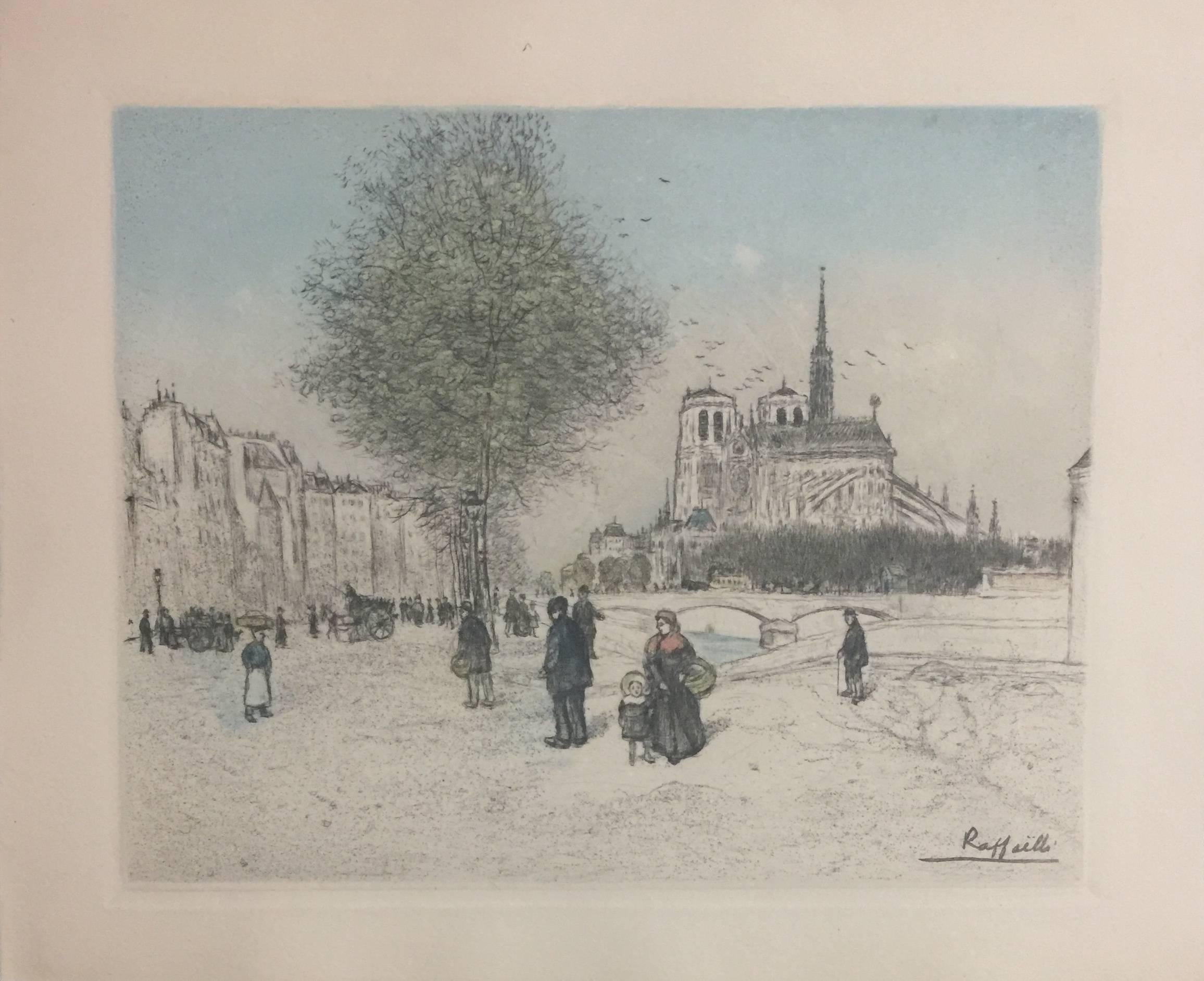 Raffaëlli, Jean Francois Landscape Print - Paris, Quai de la Tournelle