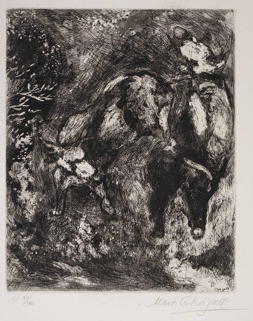 Les Deux Taureaux et une Grenouille – Radierung von Marc Chagall