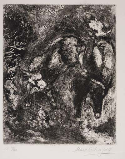 Marc Chagall - Couple with a Goat - Original stone lithograph (Mourlot ...