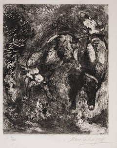 Les Deux Taureaux et une Grenouille - Original Etching by Marc Chagall