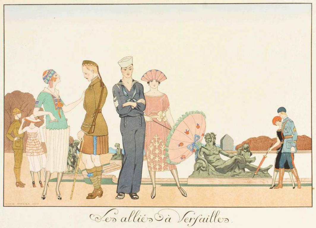 George Barbier Figurative Print – Les Allies a Versailles