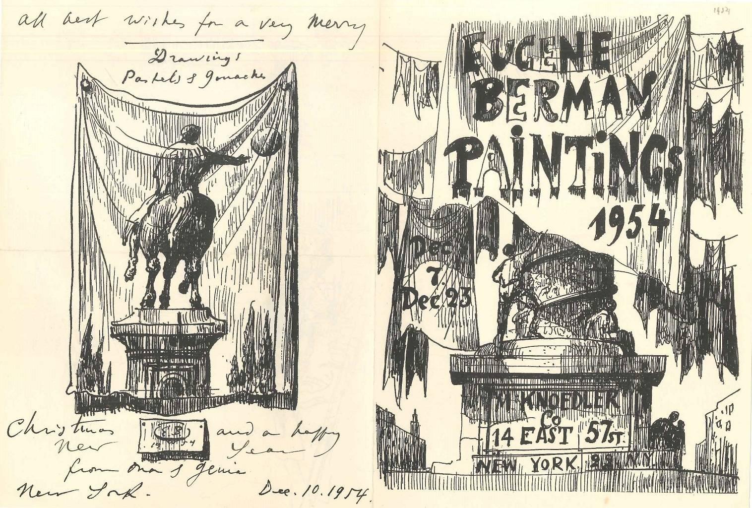 Eugene Berman Figurative Art - Wonderful Invitation to BERMAN's Exihibition with Drawings