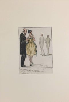 Amici per la vita - Disegno a inchiostro e acquerello di L. Bompard - Inizio 1900