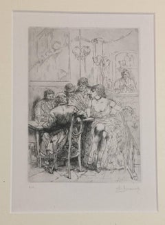 Antique Salon - Original Etching by Auguste Brouet