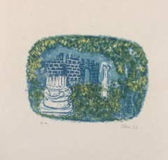 Paisaje con torre y columnas - Litografía original de Antoni Clavé - 1943