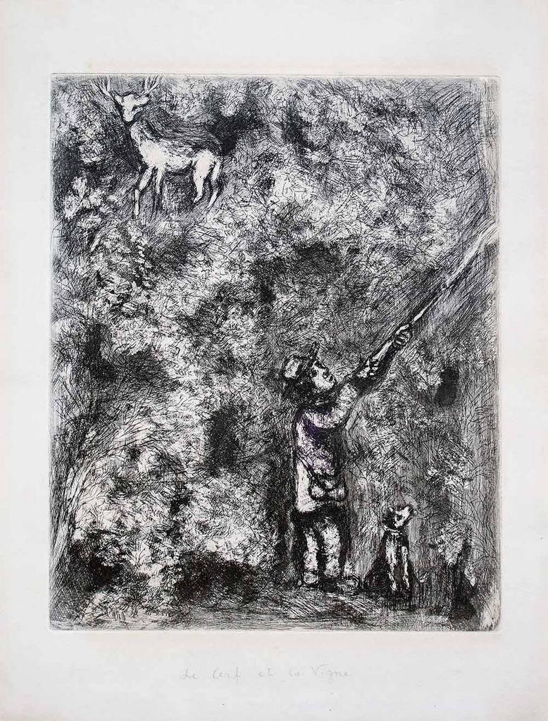 Marc Chagall Abstract Print - Le Cerf et la Vigne - Original Etching by M. Chagall - 1930