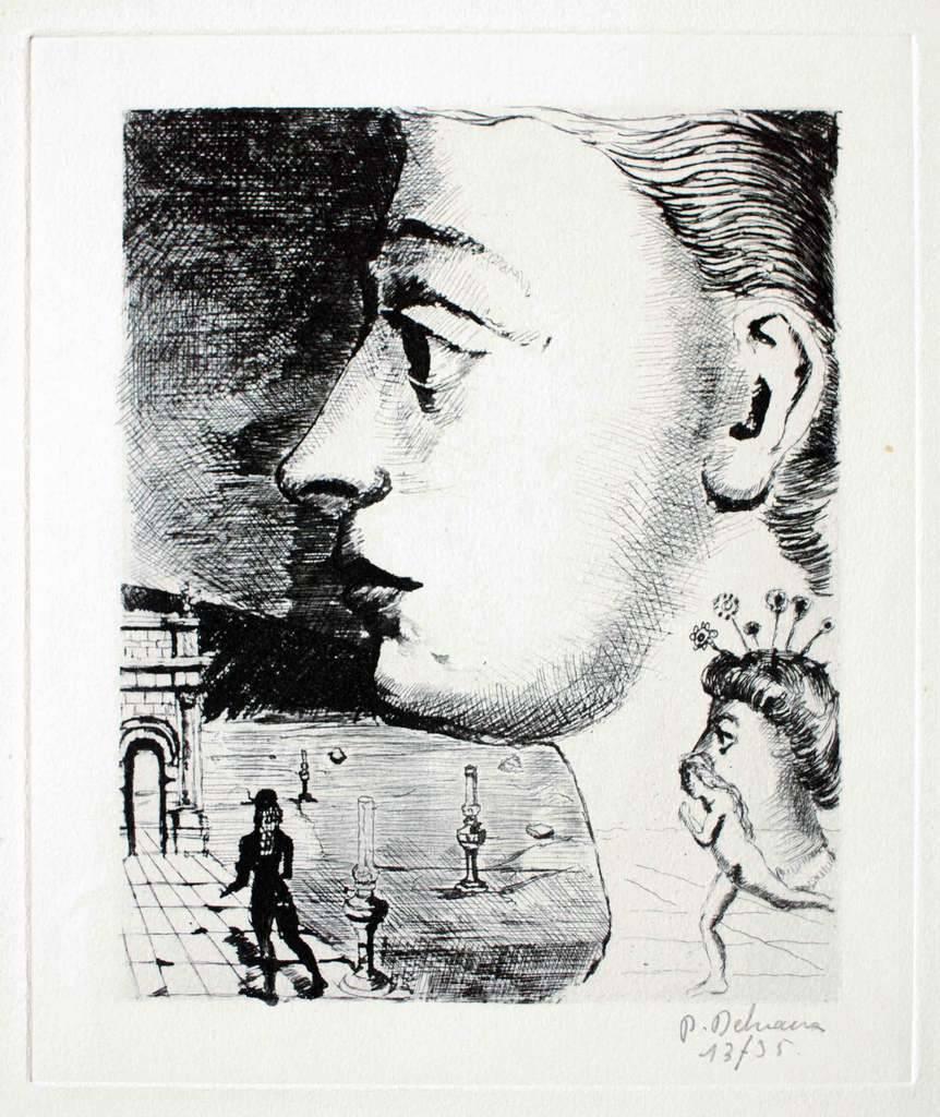 Paul Delvaux Abstract Print - Portrait - Etching by P. Delvaux