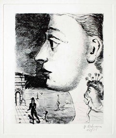 Portrait - Etching by P. Delvaux