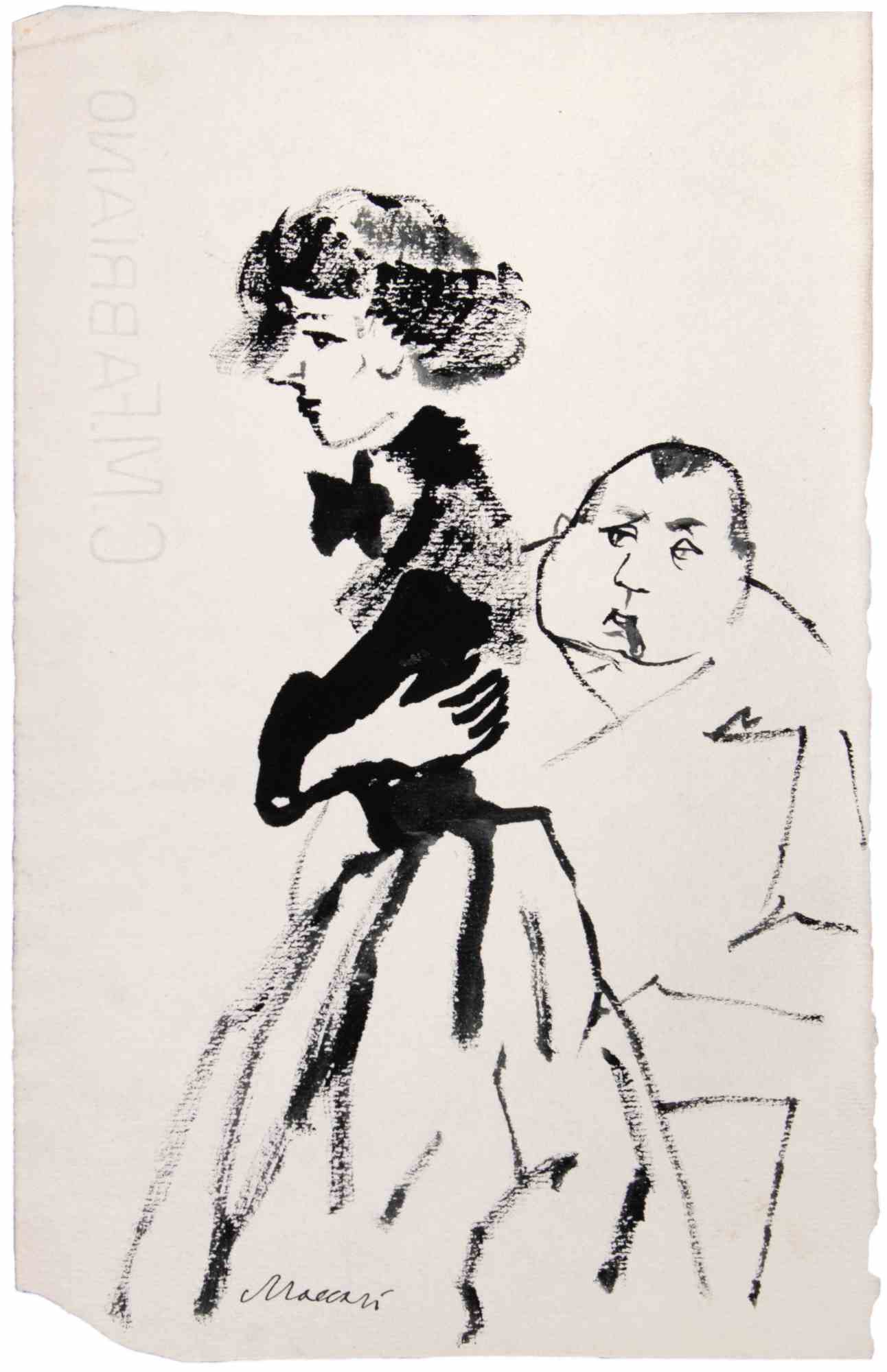 La coppia, tempera, stile moderno, firmata, anni ’40, senza cornice