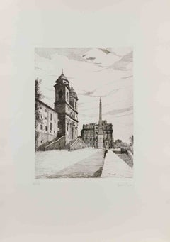 Spanish Steps - Etching by Giuseppe Malandrino - 1970