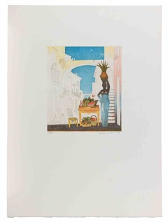 Vase Carrier, and Fruits - Etching by Normanno Soscia - 1980