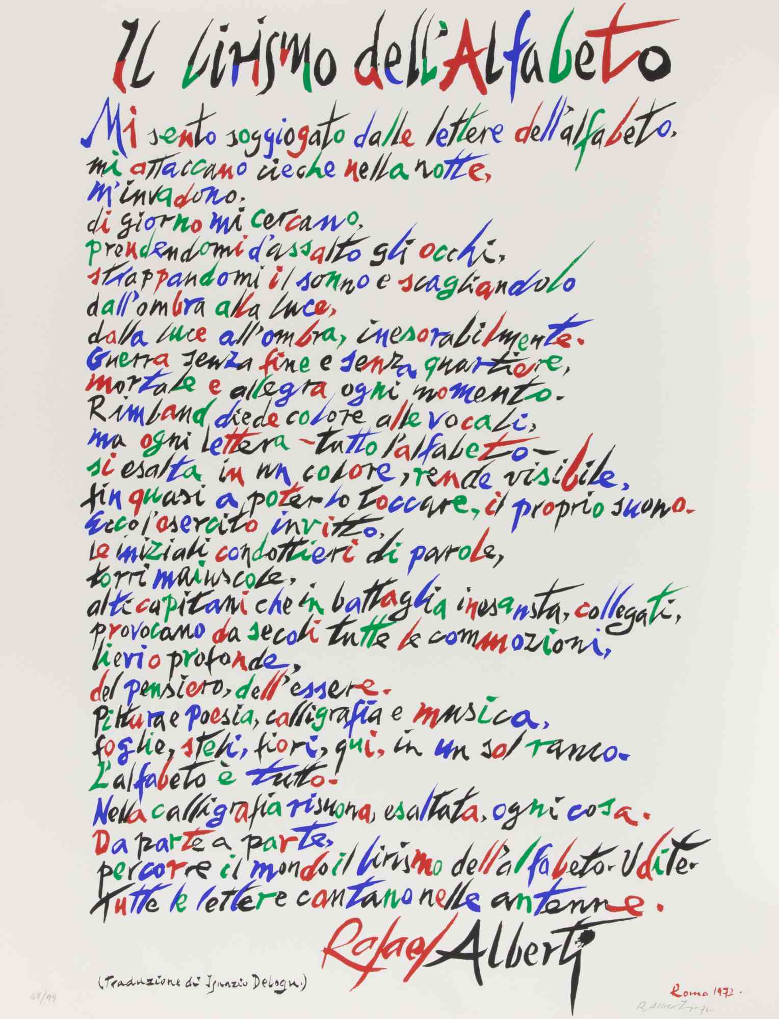 The Lyricism of Alphabet Lithograph by Rafael Alberti, Abstract, 1972, Unframed