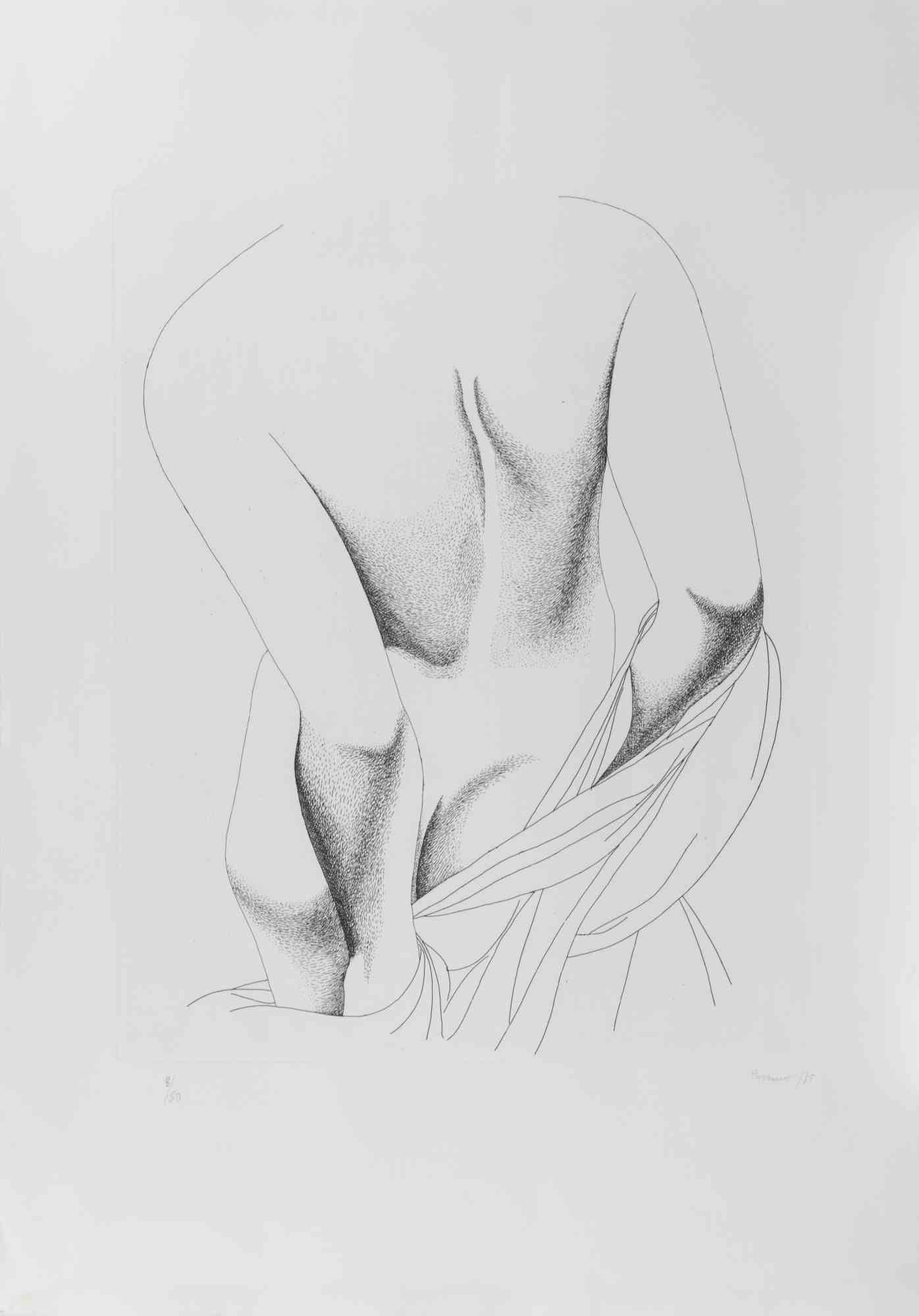 Nude from the Back - Etching by Giacomo Porzano - 1975