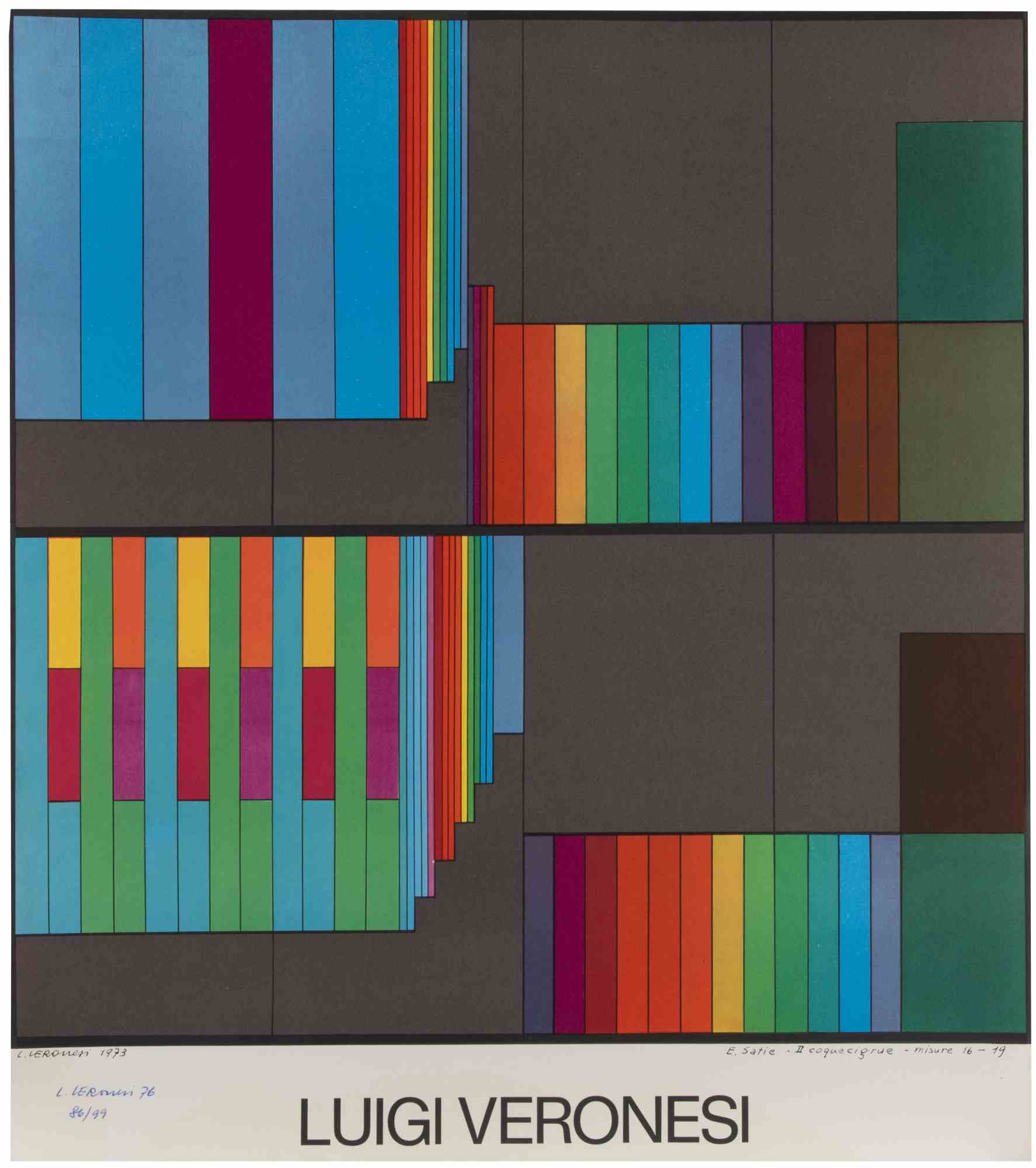Abstract Composition - Lithograph by Luigi Veronesi - 1976