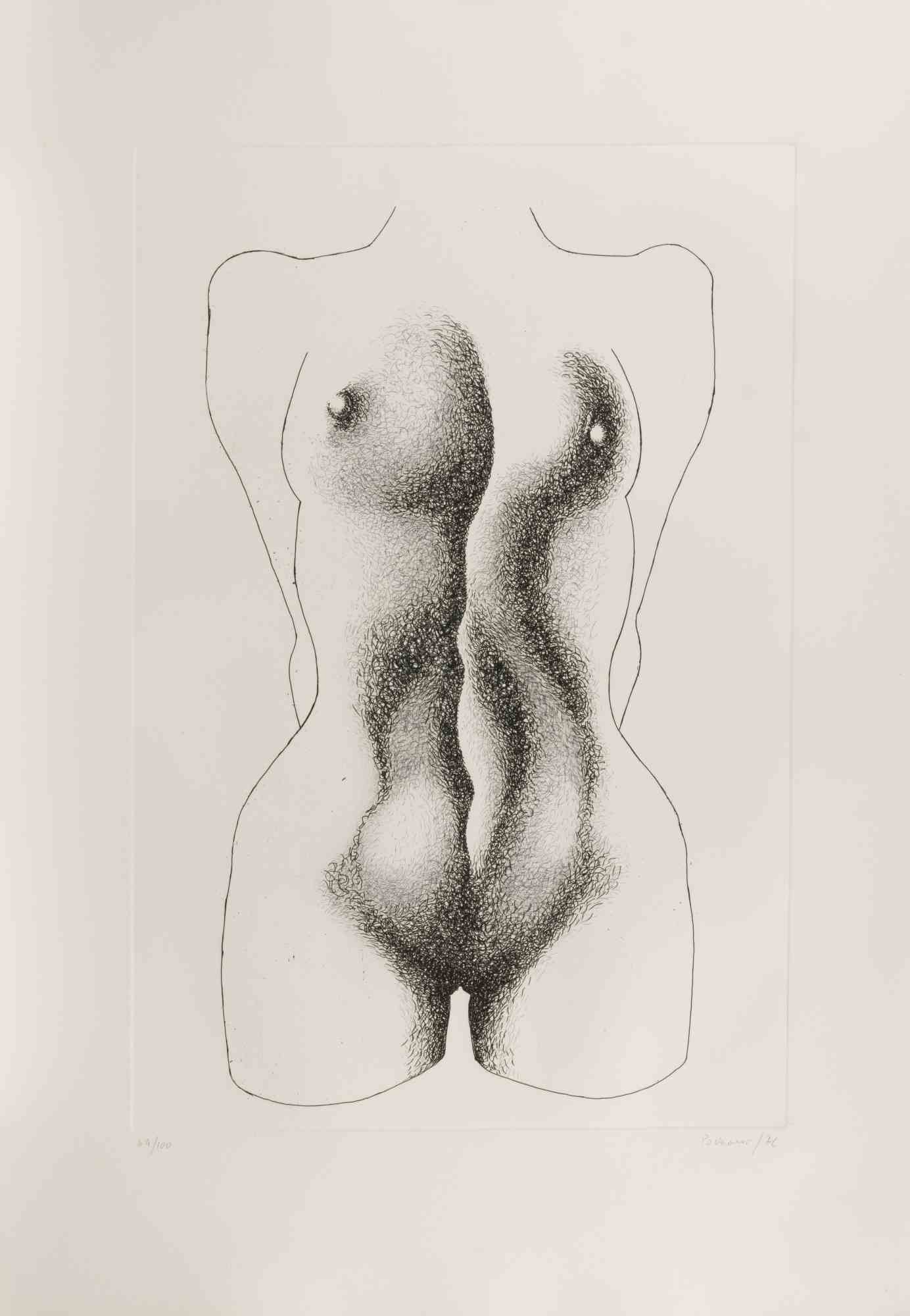 Nude - Etching by Giacomo Porzano - 1972