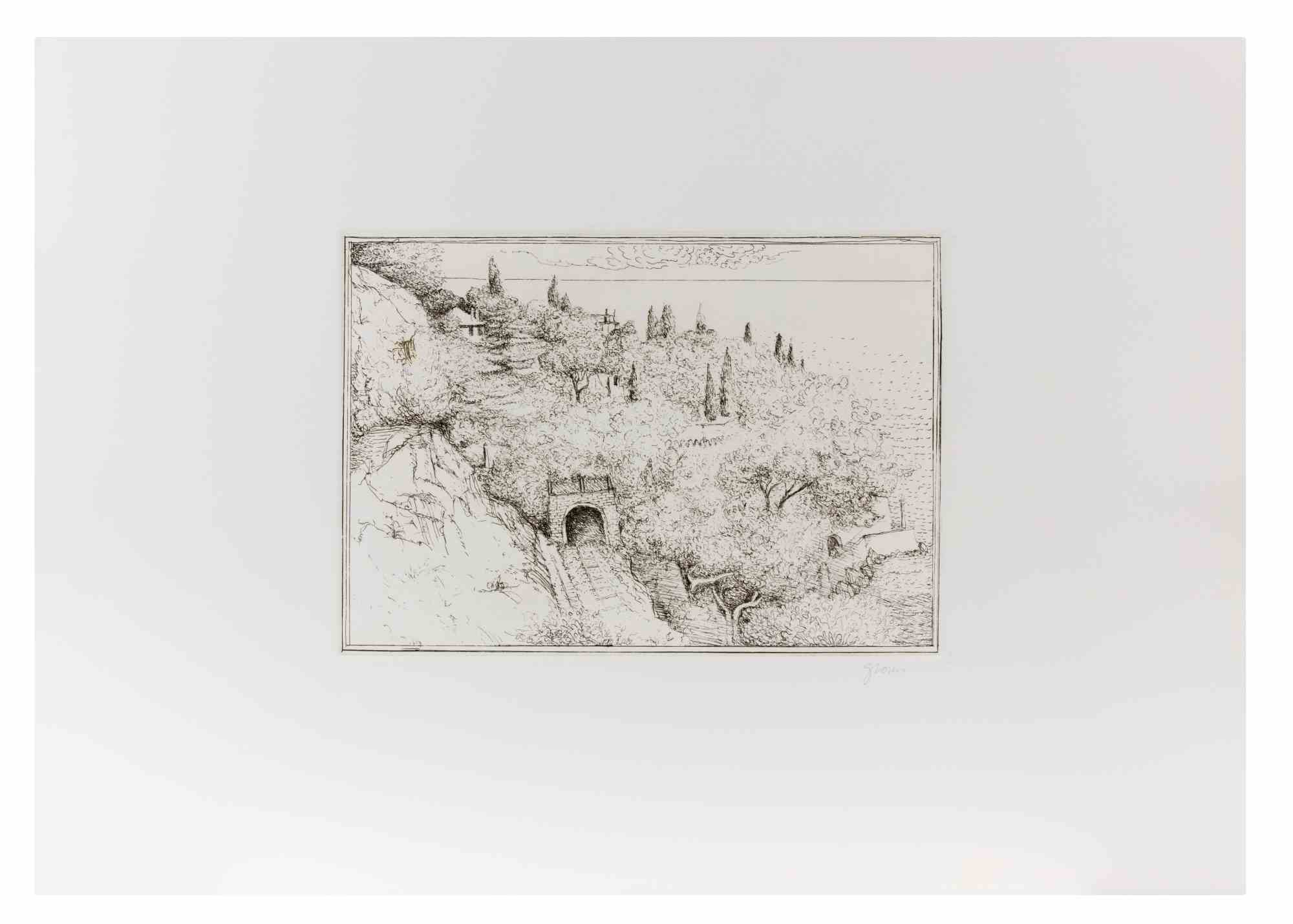 Countryside - Etching by Giovanni Gromo - 1980s