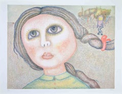 Portrait of a Girl - Lithograph by Enrico Benaglia - 1980s