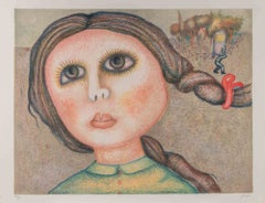 Ritratto di ragazza - Litografia di Enrico Benaglia - Anni '80