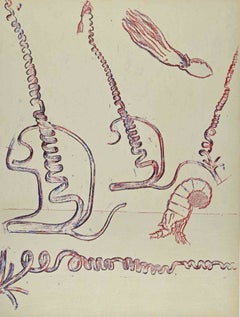 Rosa Komposition, Lithografie im surrealistischen Stil, 1974, ungerahmter Druck