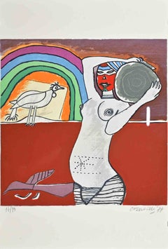 Girl with Rainbow: Homage to Leopold...-Lithograph by Guillaume Corneille-1977