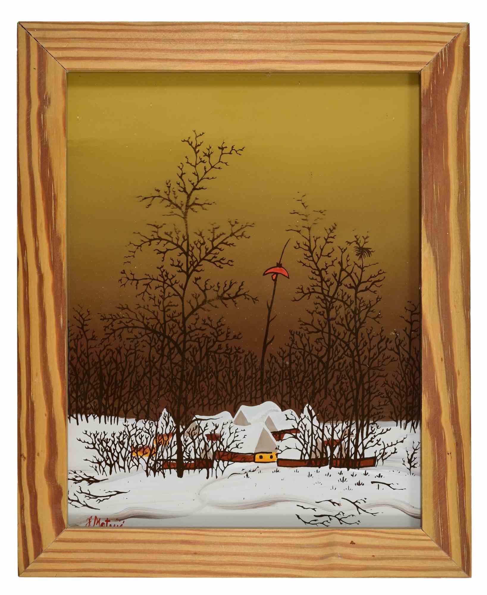 Painting on glass realized in the 1980s.

Hans signed and framed.

Very good condition.