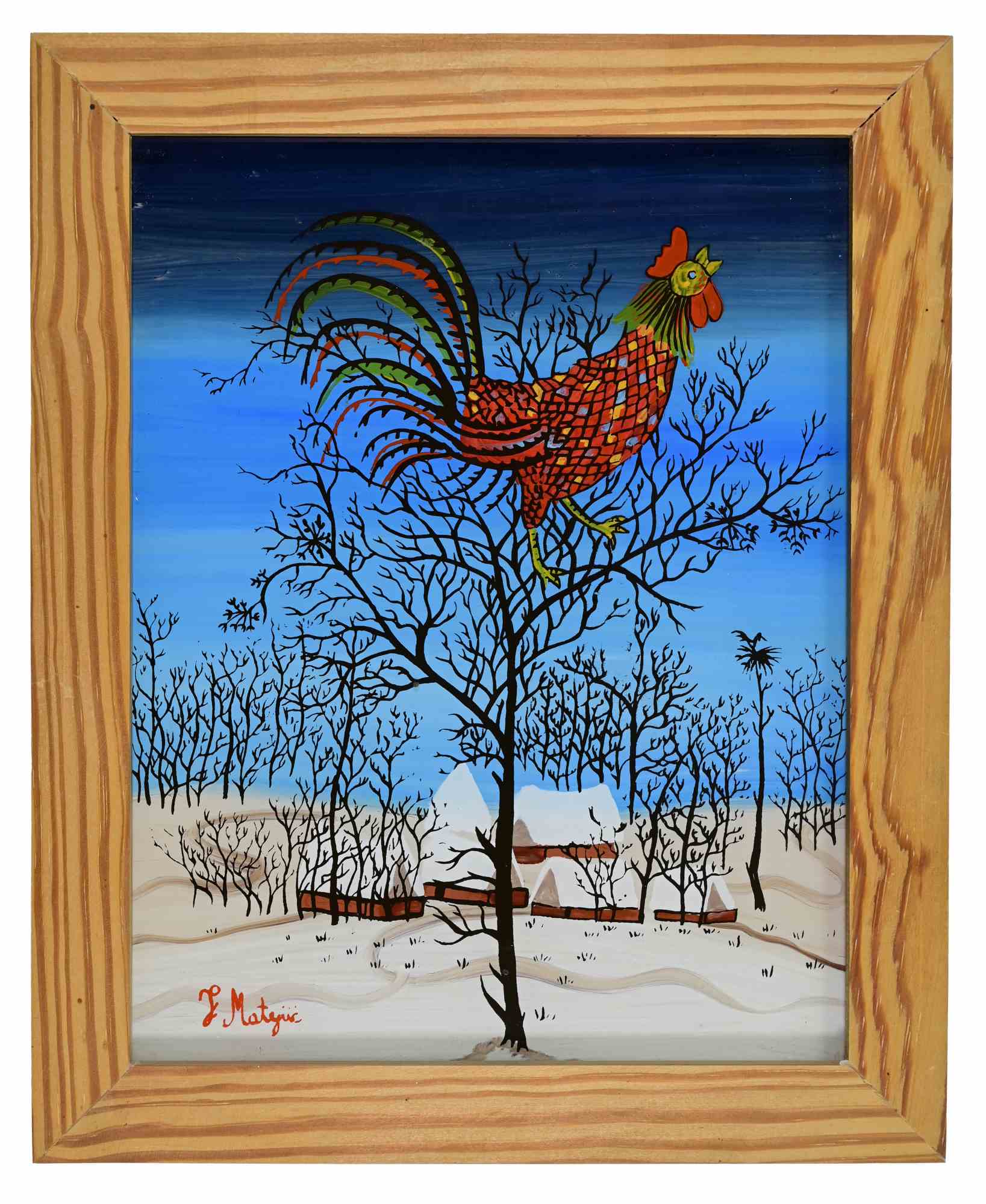 Painting on glass realized in the 1980s.

Hans signed and framed.

Very good condition.