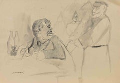 The Inquisition, Watercolor Drawing, Modern Style, Signed, 1950s, Unframed