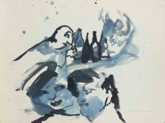 Relationship, Watercolor, Modern Style, Signed, 1975ca, Unframed