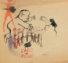The Ace of Spades, Watercolor, Modern Style, Signed, 1955, Unframed