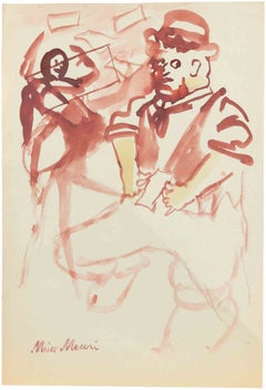The Embarrassed One, Watercolor, Modern Style, Signed, 1940s, Unframed