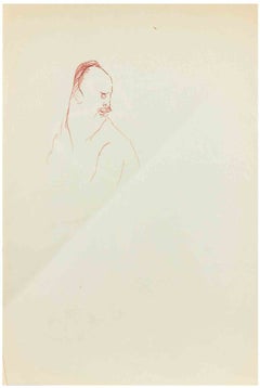 The Embarrassed One, Watercolor, Modern Style, Signed, 1940s, Unframed