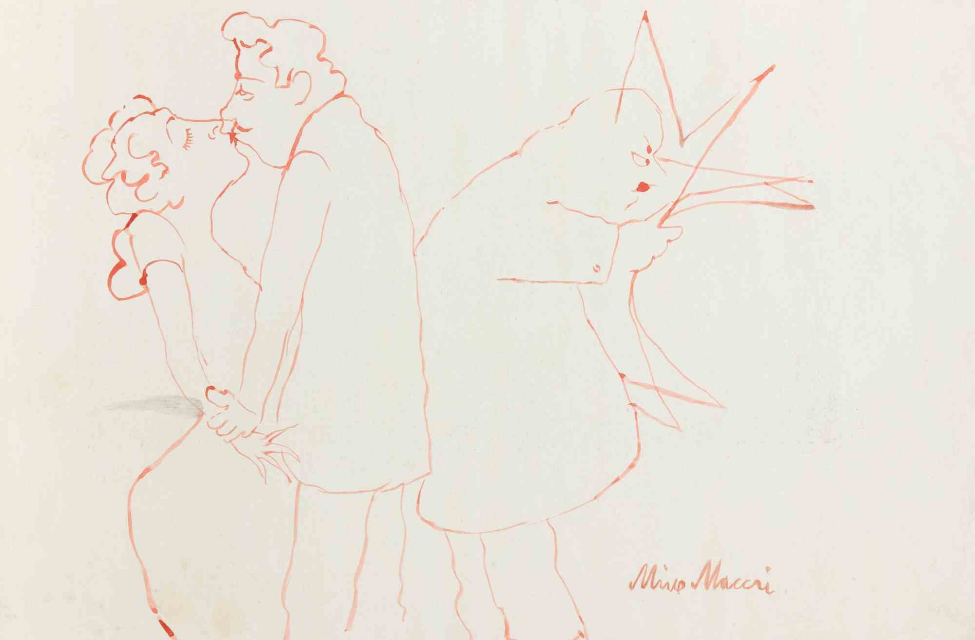 Love and Envy, Watercolor, Modern Style, Signed, 1936 ca, Unframed
