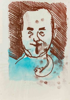 Porträt, Monotypie, moderner Stil, signiert, ca. 1955, ungerahmt