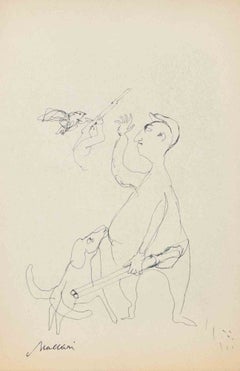 „Der Jäger“, Tusche, moderner Stil, signiert, 1940, ungerahmt