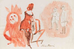 The Fantasy, Watercolor, Modern Style, Signed, 1938 ca, Unframed