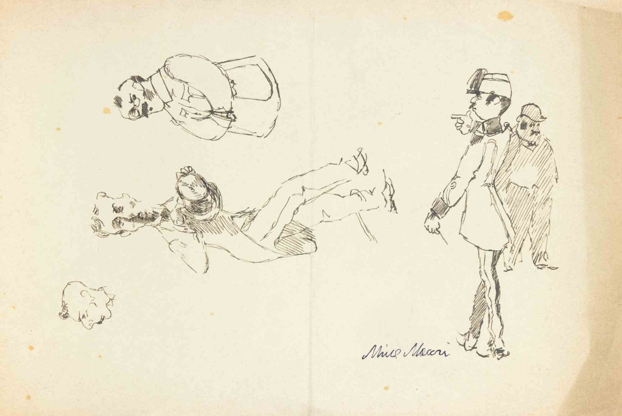 Skizzen, Tusche, moderner Stil, signiert, ca. 1936, ungerahmt
