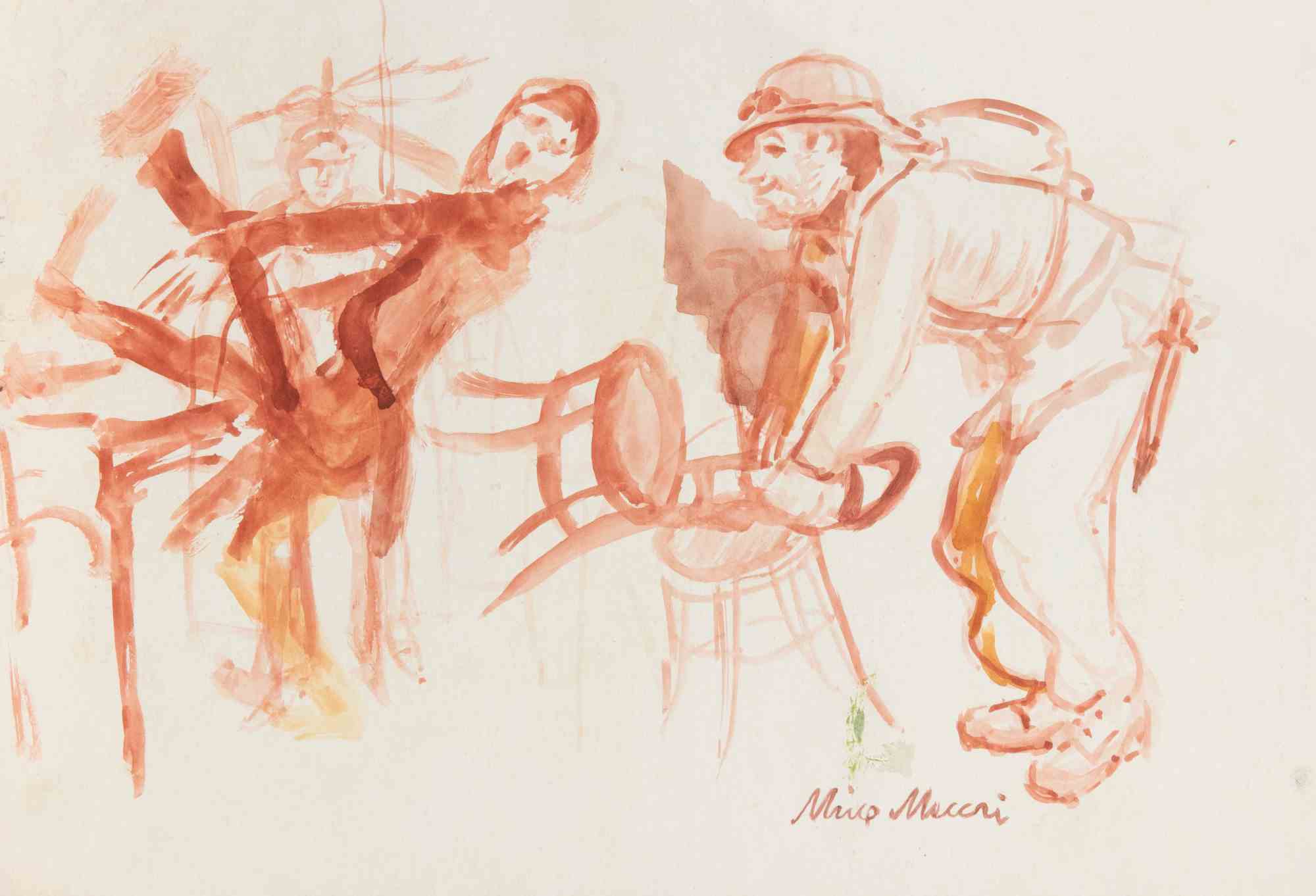 A Bad Joke, Watercolor, Modern Style, Signed, 1938 ca, Unframed