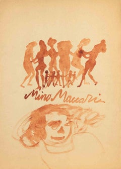 The Dance of Shadows, Watercolor, Modern Style, Signed, 1940s, Unframed