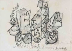 „Half Blonde and Half Brunette“, Kohlezeichnung, moderner Stil, signiert, 1970er Jahre, ungerahmt