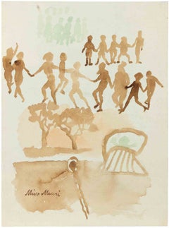 „Händchenhalten“, Aquarell, moderner Stil, signiert, ca. 1935, ungerahmt