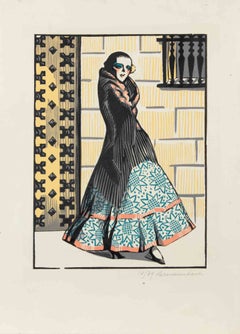 Frau, Holzschnitt, moderner Stil, signiert, 1930er Jahre, ungerahmt