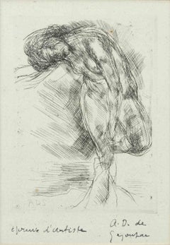 «Mujer desnudándose», aguafuerte, firmado, 1920, contemporáneo