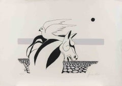 „Pferd und Taube“ – Lithografie von Vittorio Agomeri – 1970er Jahre